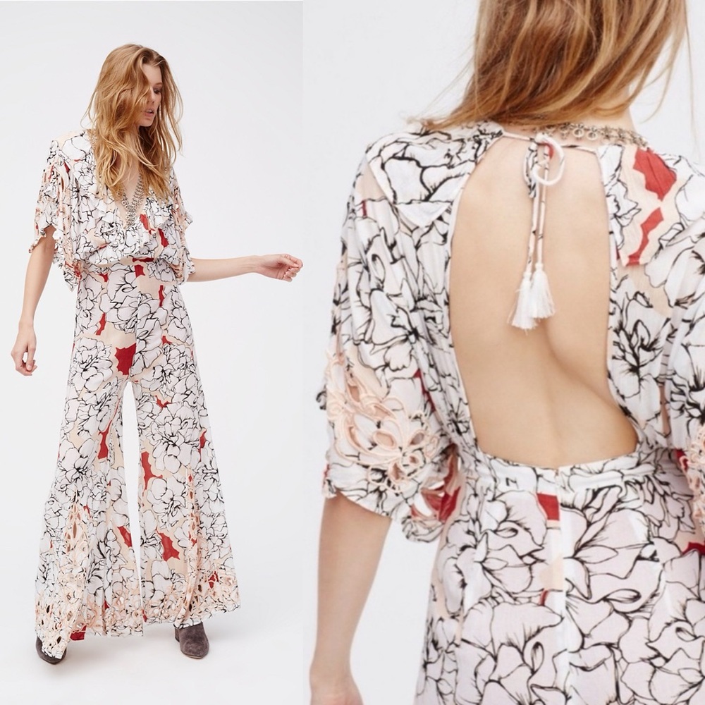 Free People Floral Jumpsuit Lace Embroidered